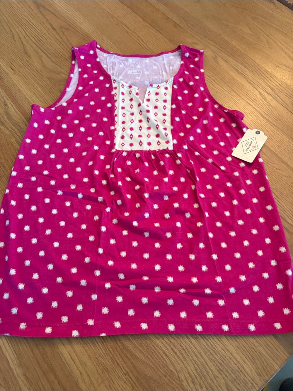 Bright Pink Sleeveless Polka Dot Tunic with Contrast Yoke
